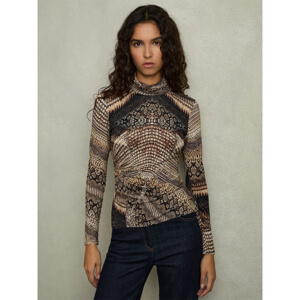 REISS NAOMI Snake Print Roll Neck Top